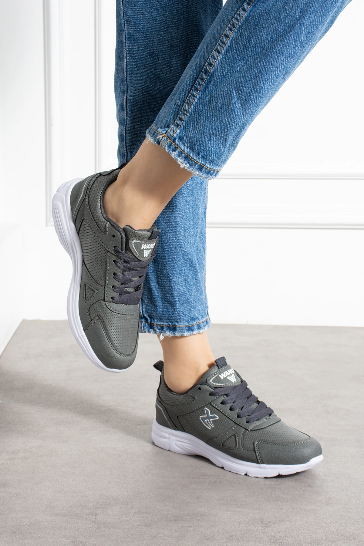 Unisex Bağcıklı Spor Ayakkabı Sneaker Kadın Erkek Büyük Beden 2065NAV - Gri