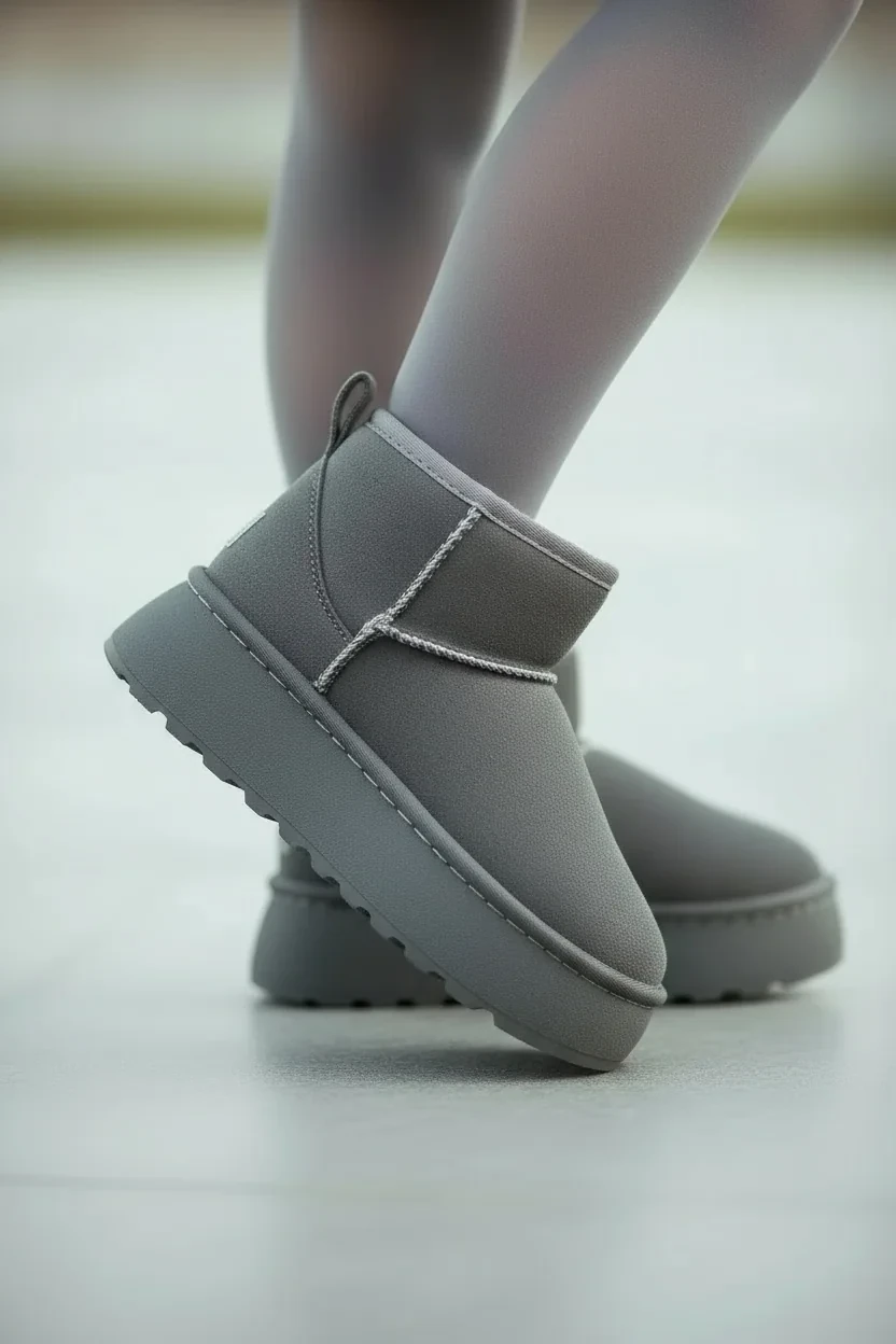 Çocuk Kürklü Kalın Topuklu Süet Kısa Bilekte Bot UG02 - Füme