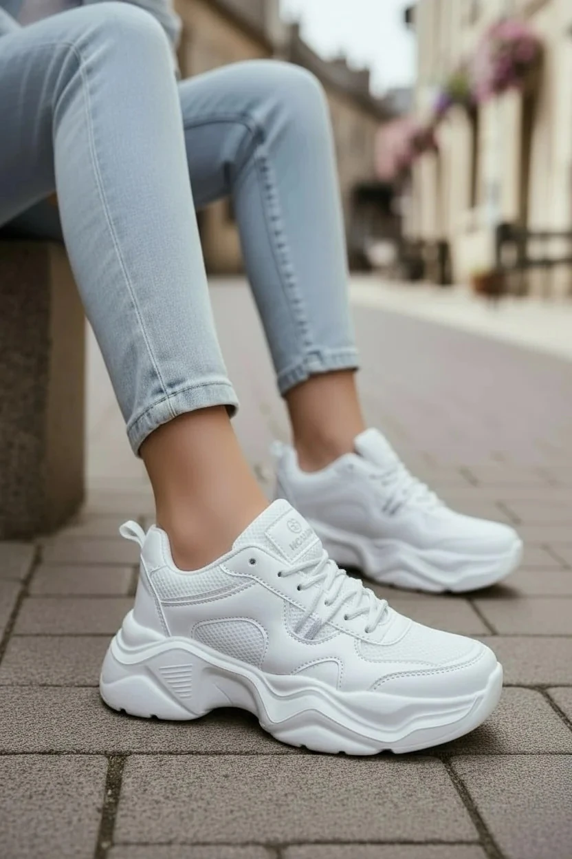 Kadın Sneaker Yüksek Tabanlı Spor Ayakkabı 143NAV - Beyaz