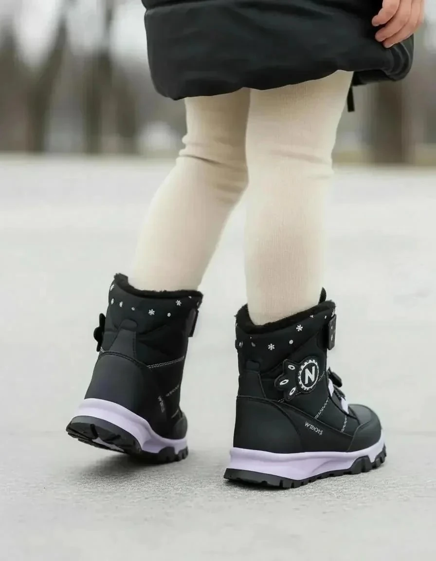 Kız Çocuk Su Geçirmez Kürklü Cırtlı ve Bağcıklı Kaymaz Taban Bot 014 - Siyah Lila