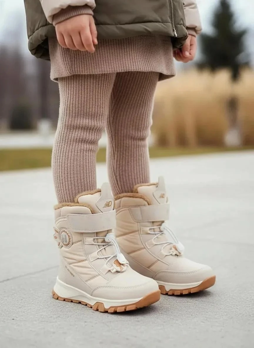 Kız Çocuk Su Geçirmez Kürklü Cırtlı ve Bağcıklı Kaymaz Taban Bot 014 - Bej