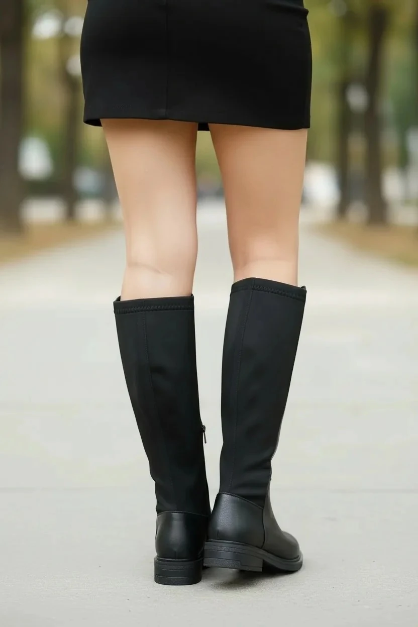 Kadın Fermuarlı Kürklü Kalın Bacaklara Uygun Çizme A400NAV - Siyah