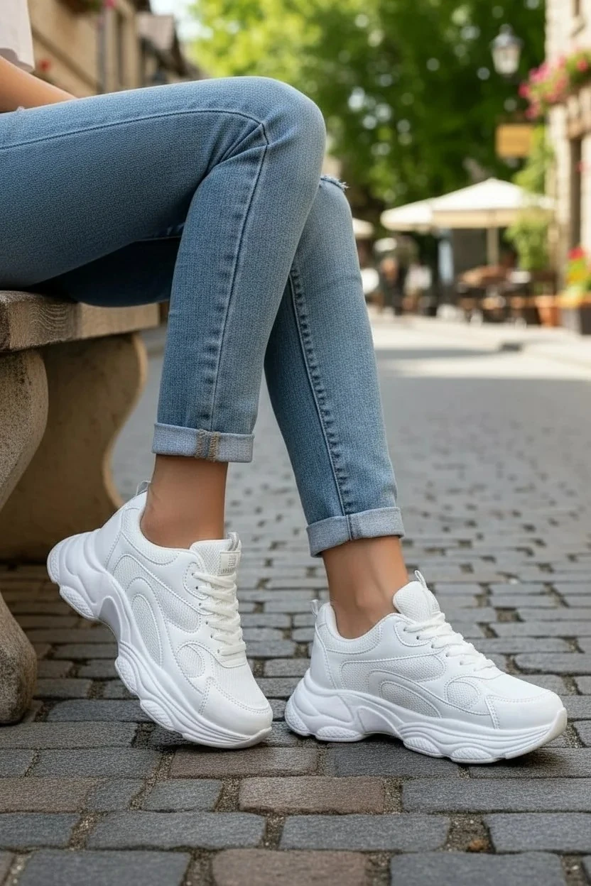 Kadın Sneaker Bağcıklı Spor Ayakkabı Okul Günlük 164NAV