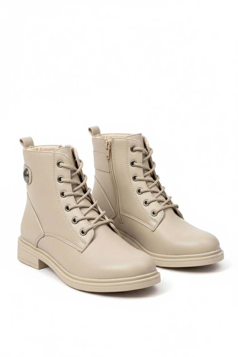 Kadın Kürklü Fermuarlı Kaymaz Taban Postal Bot A320NAV - krem