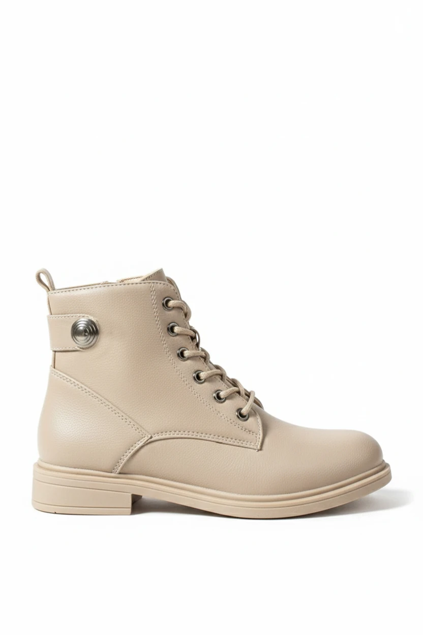 Kadın Kürklü Fermuarlı Kaymaz Taban Postal Bot A320NAV - krem