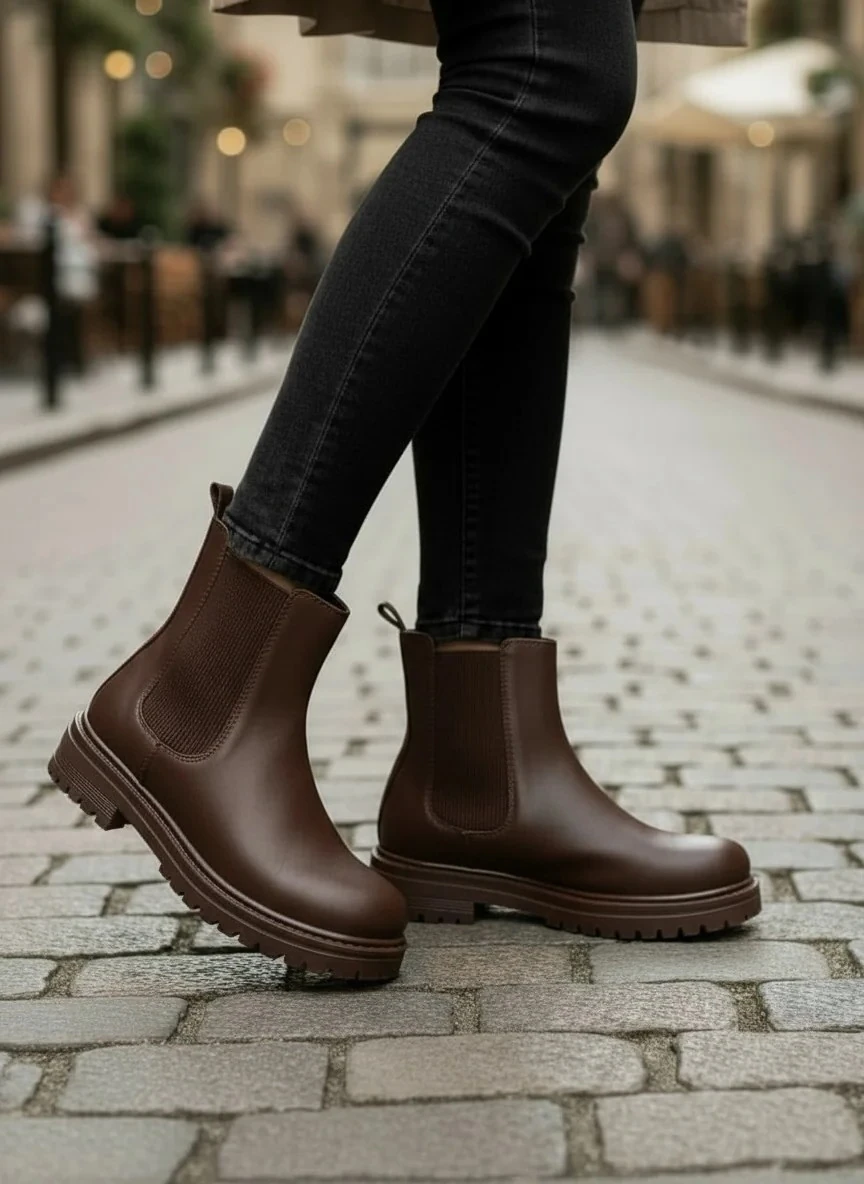 Kadın Yanı Lastikli İçi kürklü Chelsea Bot P255NAV - Kahverengi