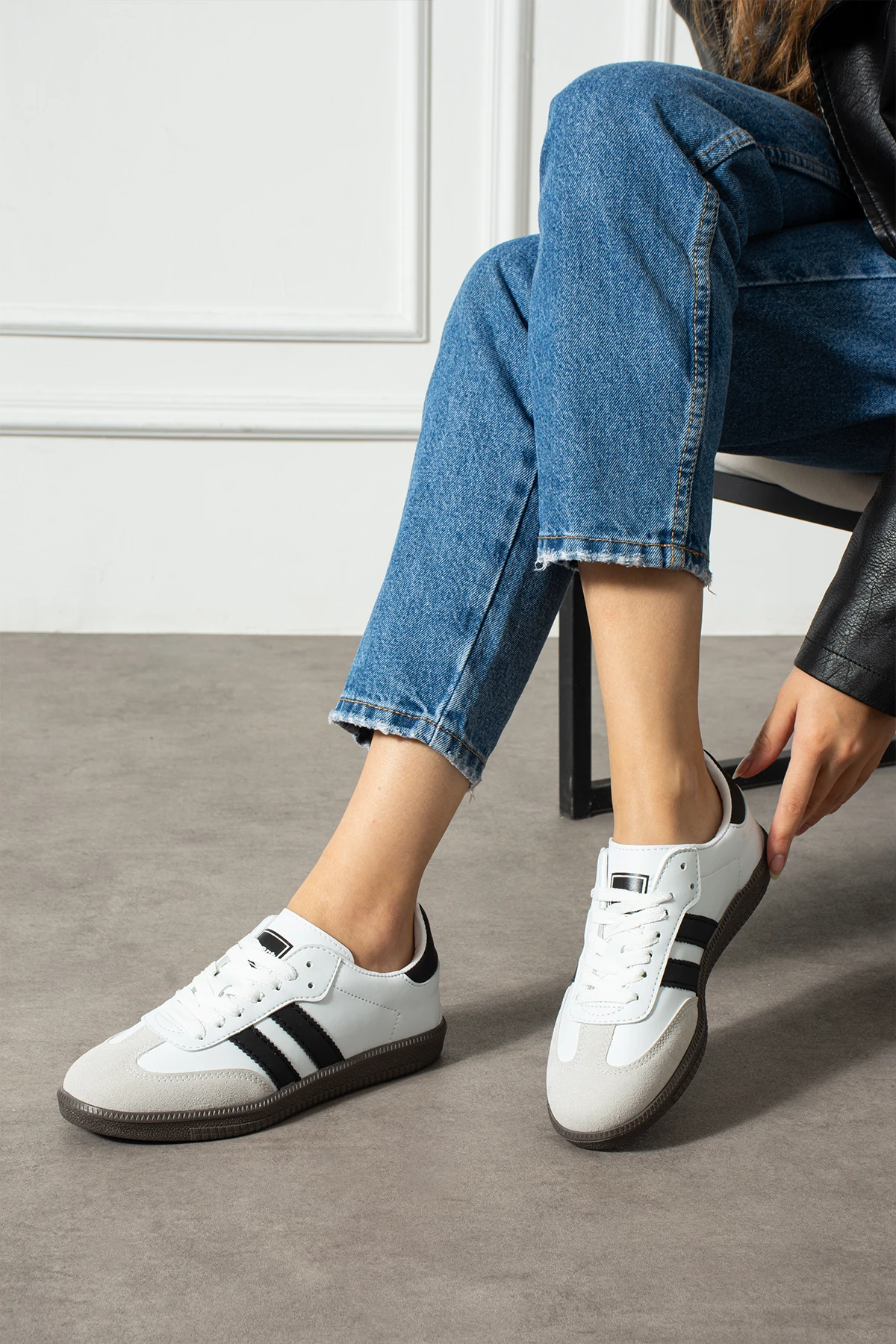 Kadın Sneaker Günlük Spor Ayakkabı 644NAV - Beyaz Siyah