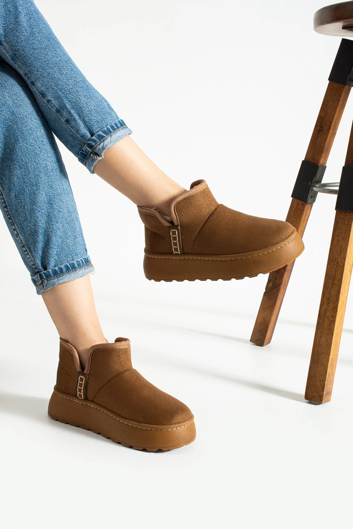 Kadın Kalın Topuklu Kürklü Kısa Bot UG01NAV