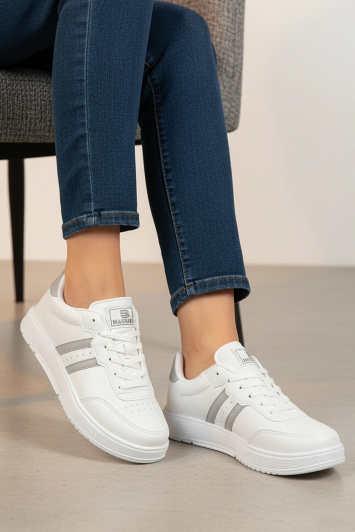 Kadın Sneaker Bağcıklı Spor Ayakkabı 163NAV - Beyaz Gri