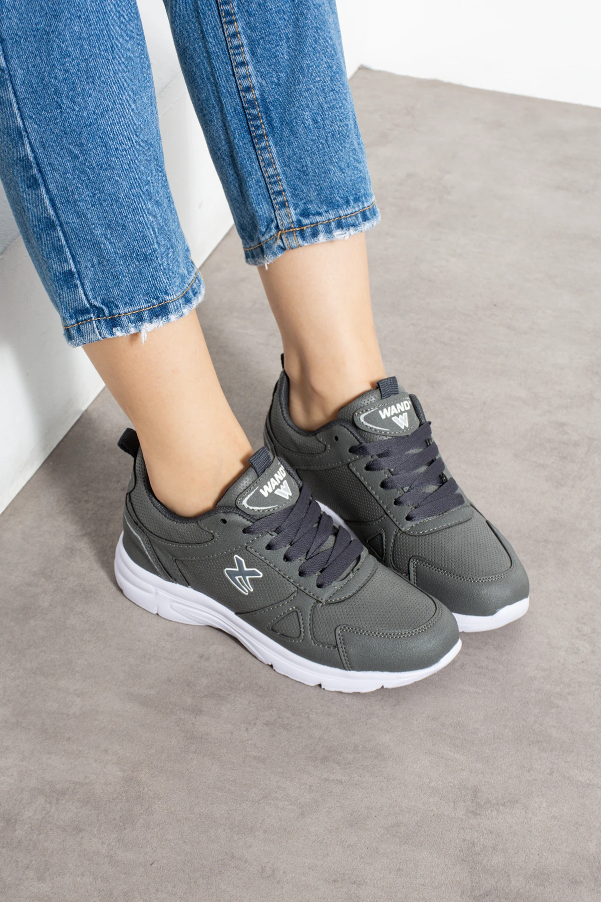 Unisex Bağcıklı Spor Ayakkabı Sneaker Kadın Erkek Büyük Beden 2065NAV - Gri