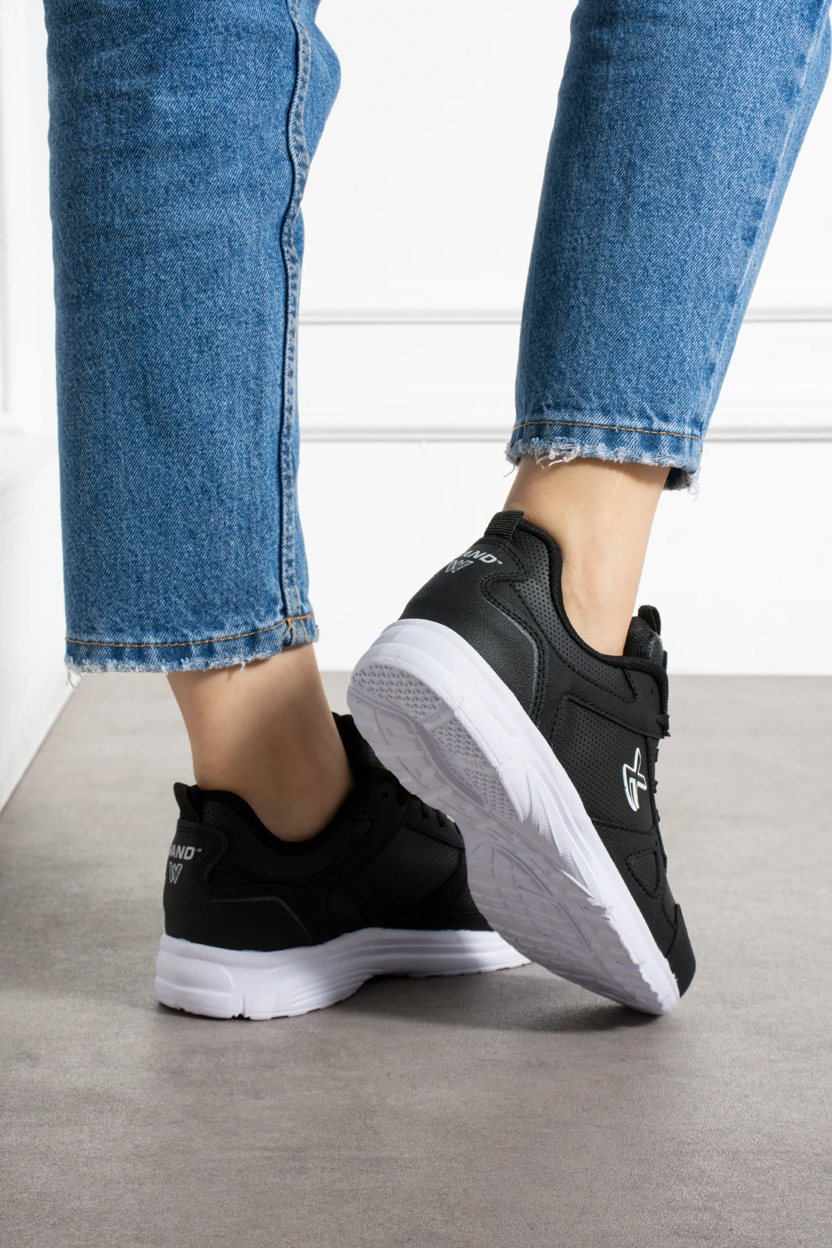 Unisex Bağcıklı Spor Ayakkabı Sneaker Kadın Erkek Büyük Beden 2065NAV - Siyah Beyaz