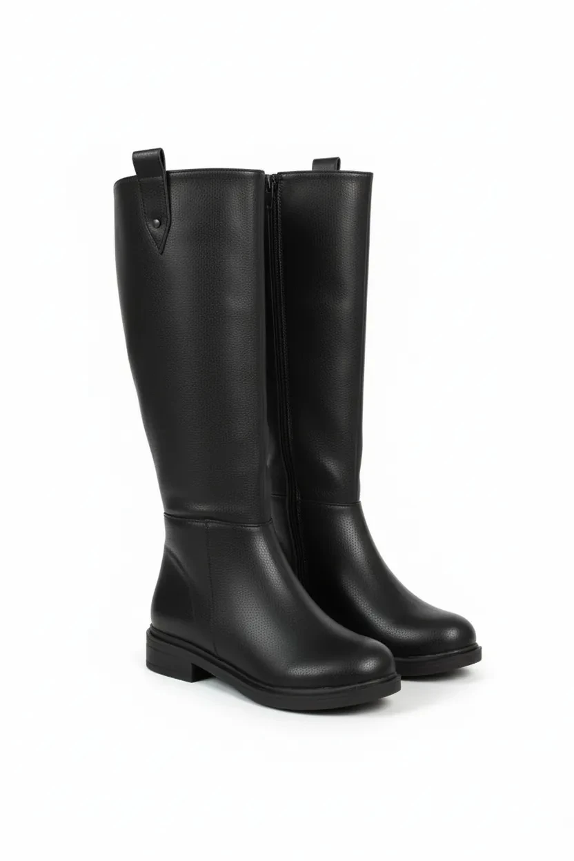 Kadın Fermuarlı Diz Altı İçi Kürklü Uzun Çizme A403NAV - Siyah