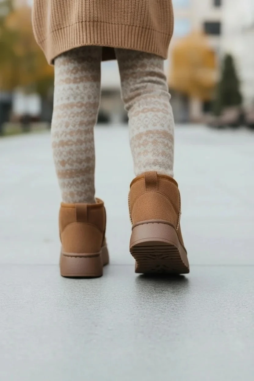 Çocuk Kürklü Kalın Topuklu Süet Kısa Bilekte Bot UG02 - Taba