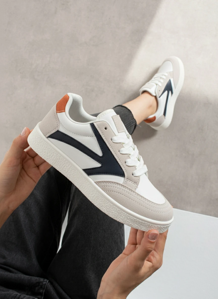 Kadın Bağcıklı Spor Ayakkabı Sneaker Günlük Okul 121NAV - Beyaz Lacivert