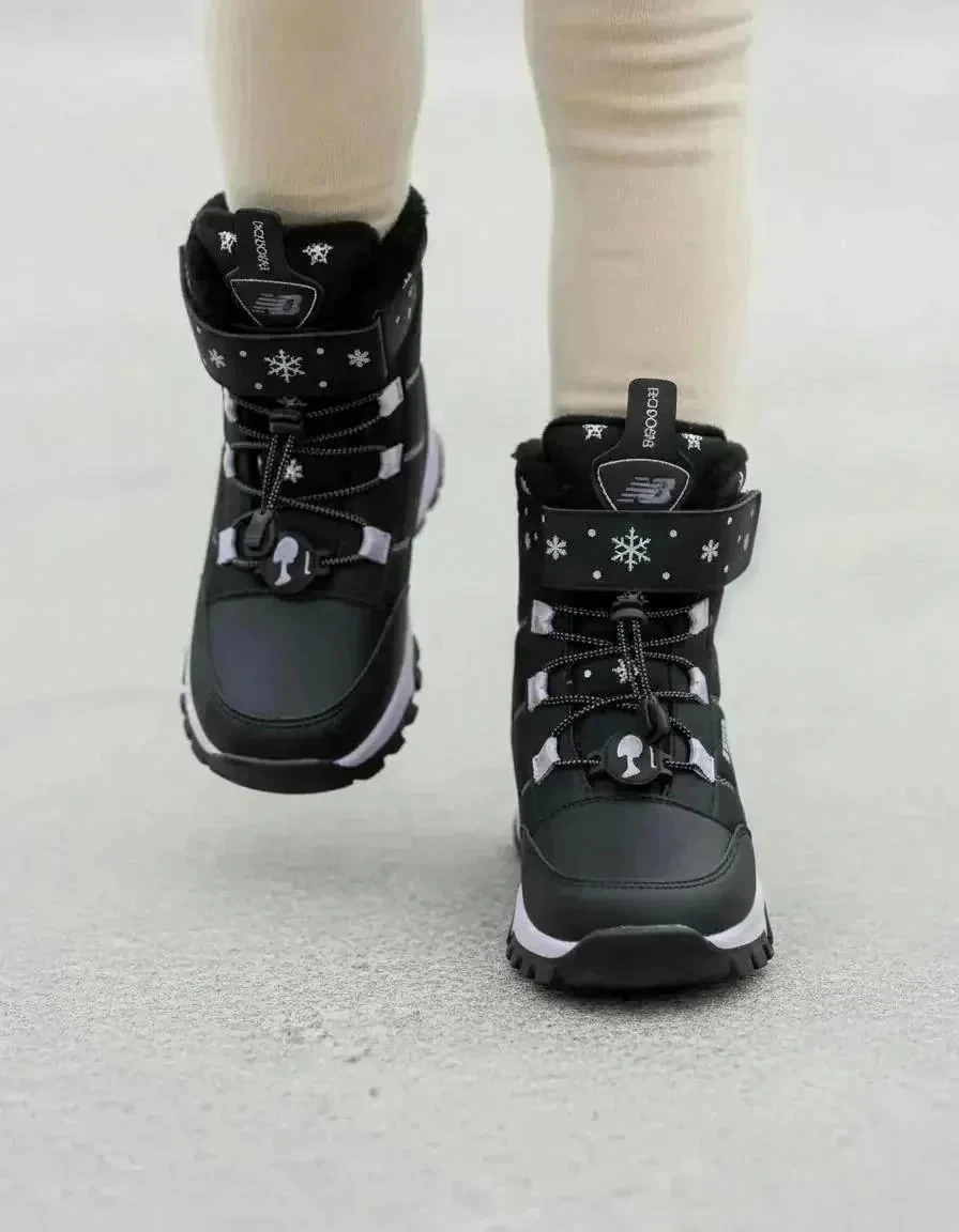 Kız Çocuk Su Geçirmez Kürklü Cırtlı ve Bağcıklı Kaymaz Taban Bot 014 - Siyah Lila