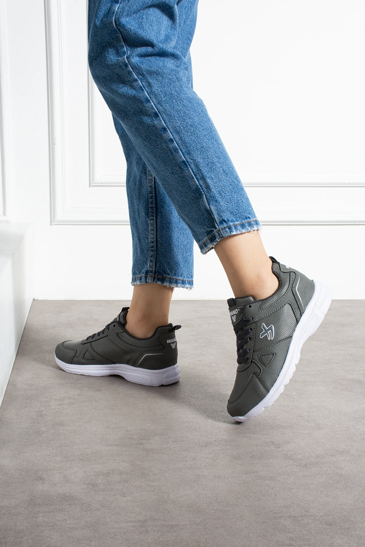 Unisex Bağcıklı Spor Ayakkabı Sneaker Kadın Erkek Büyük Beden 2065NAV - Gri