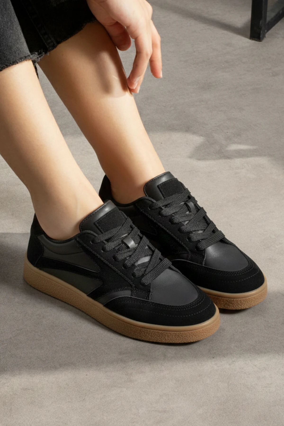 Kadın Bağcıklı Spor Ayakkabı Sneaker Günlük Okul 121NAV - Siyah