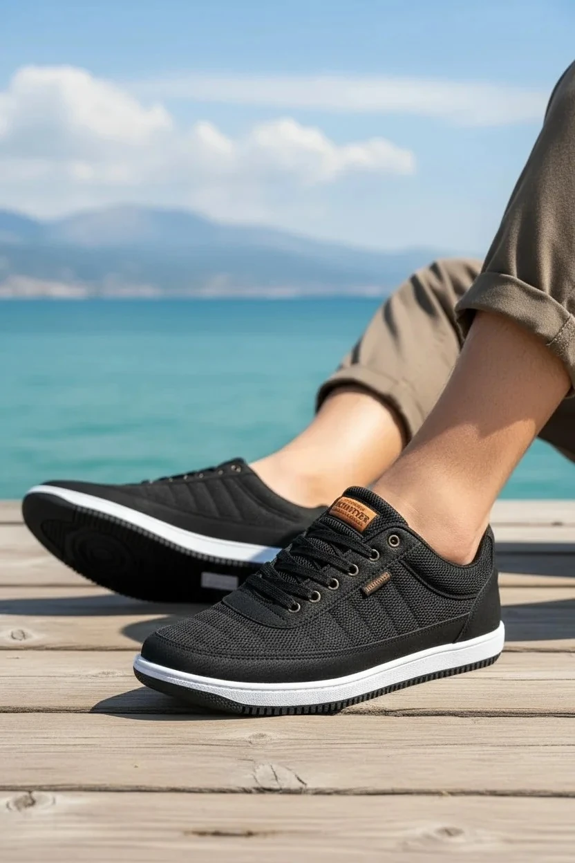 Erkek Sneaker Bağcıklı Spor Ayakkabı MK01 - Siyah Beyaz