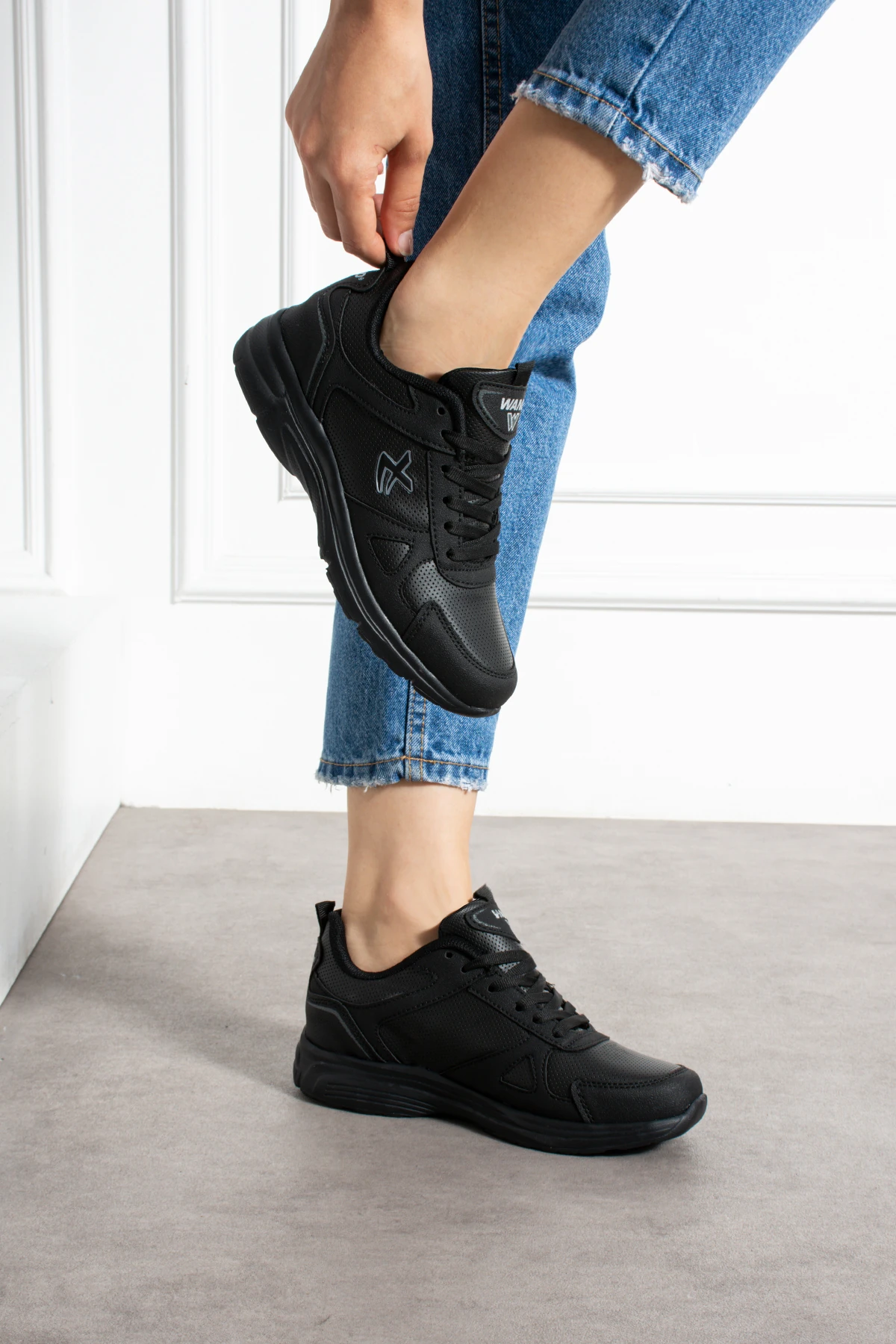 Unisex Bağcıklı Spor Ayakkabı Sneaker Kadın Erkek Büyük Beden 2065NAV - Siyah