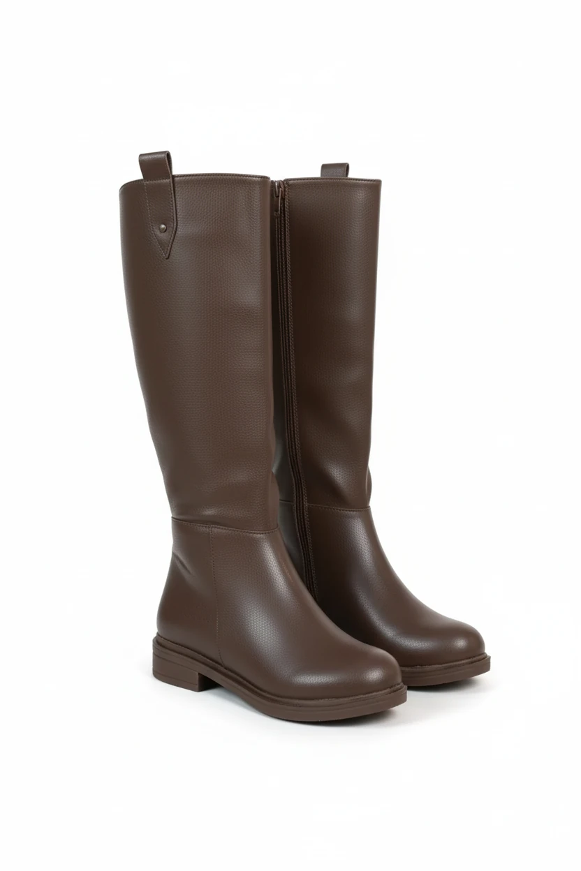 Kadın Fermuarlı Diz Altı İçi Kürklü Uzun Çizme A403NAV - Kahverengi