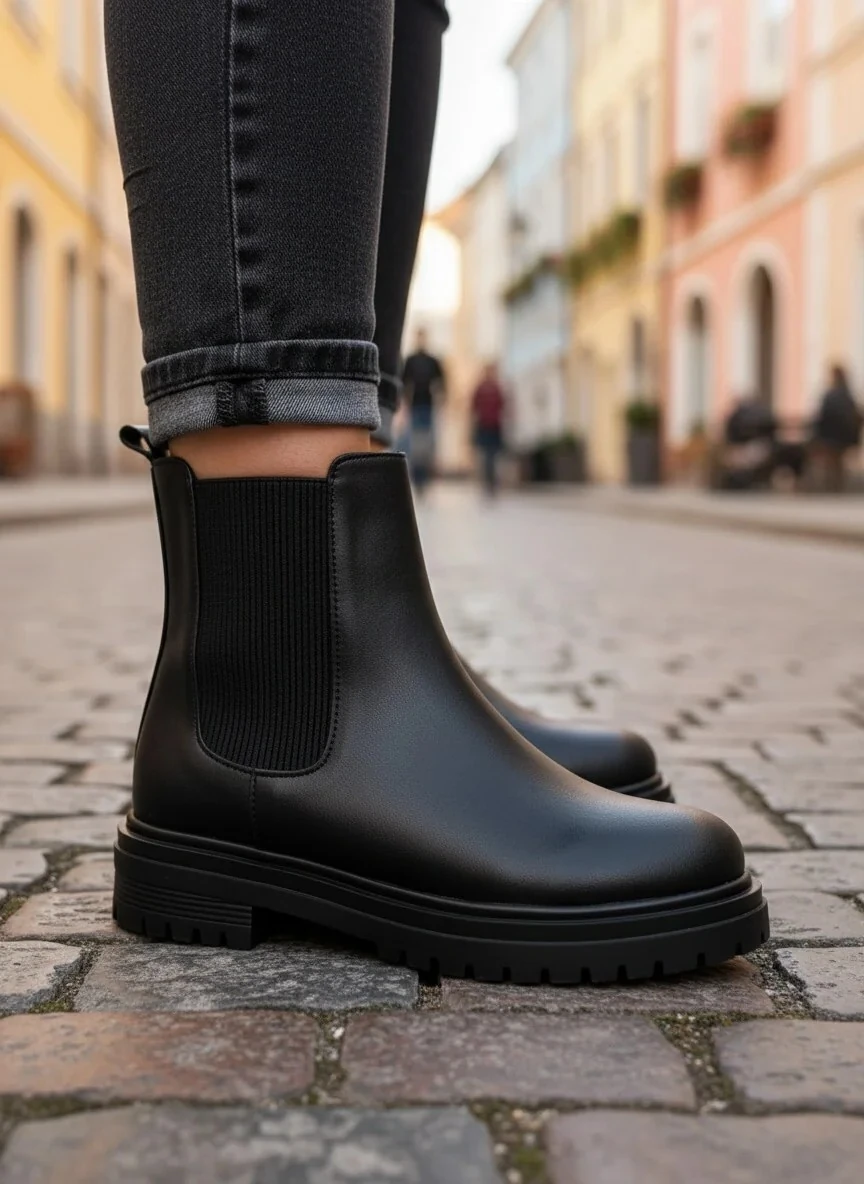 Kadın Yanı Lastikli İçi kürklü Chelsea Bot P255NAV - Siyah