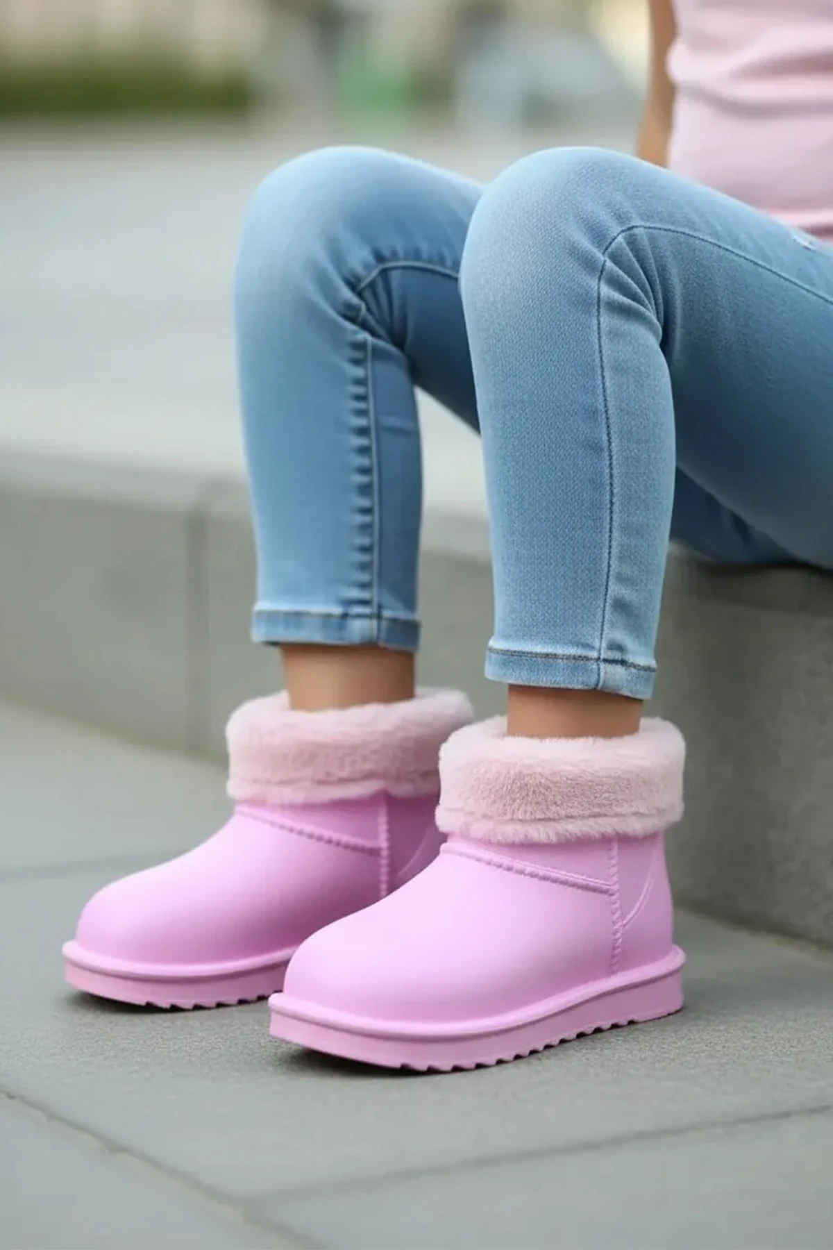 Çocuk Su Geçirmez Kürklü Yağmur Botu 2828NAV - Pembe