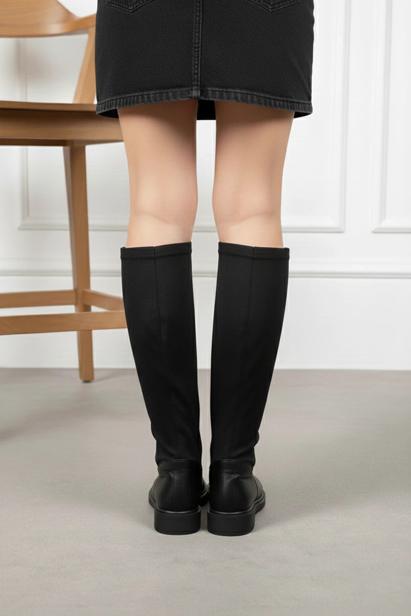 Kadın Fermuarlı Kürklü Kalın Bacaklara Uygun Çizme A400NAV - Siyah