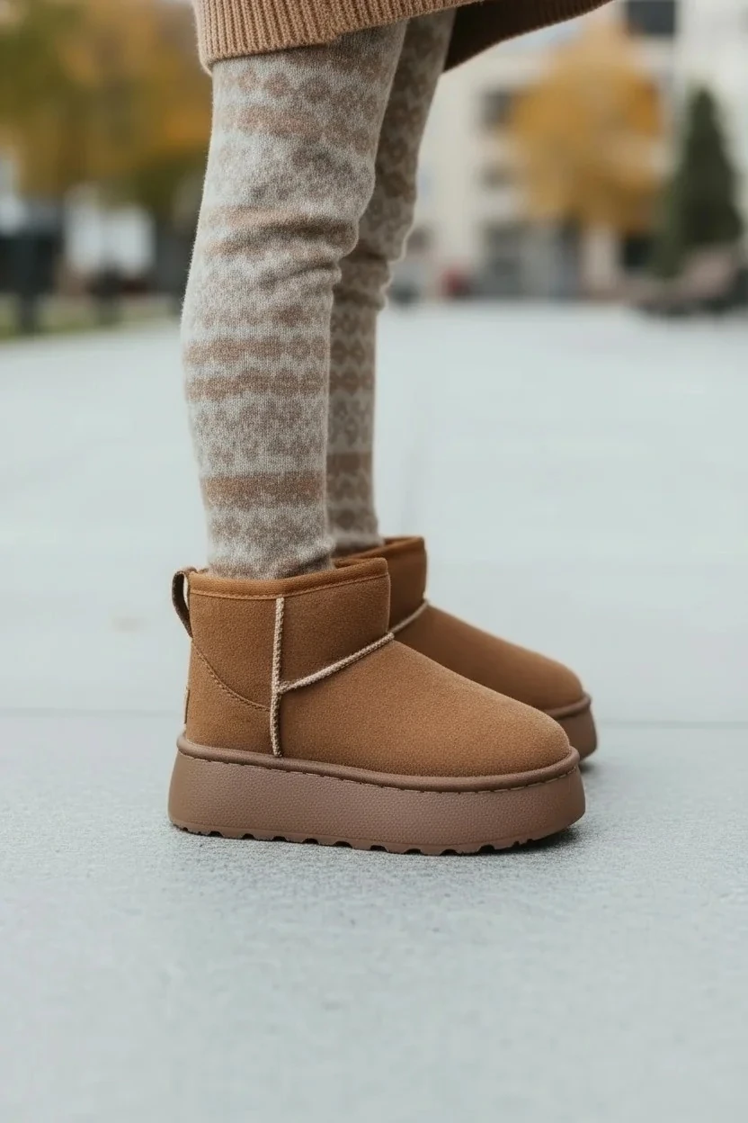 Çocuk Kürklü Kalın Topuklu Süet Kısa Bilekte Bot UG02 - Taba