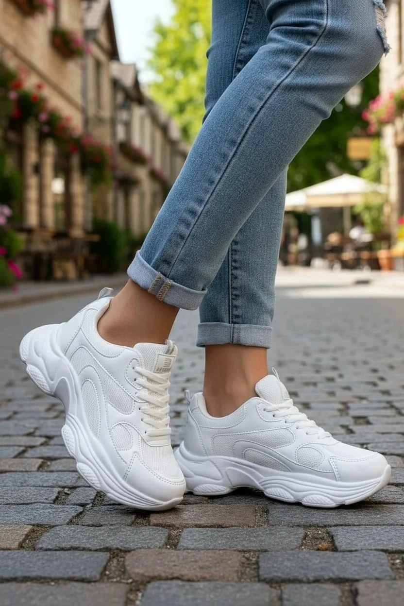 Kadın Sneaker Bağcıklı Spor Ayakkabı Okul Günlük 164NAV