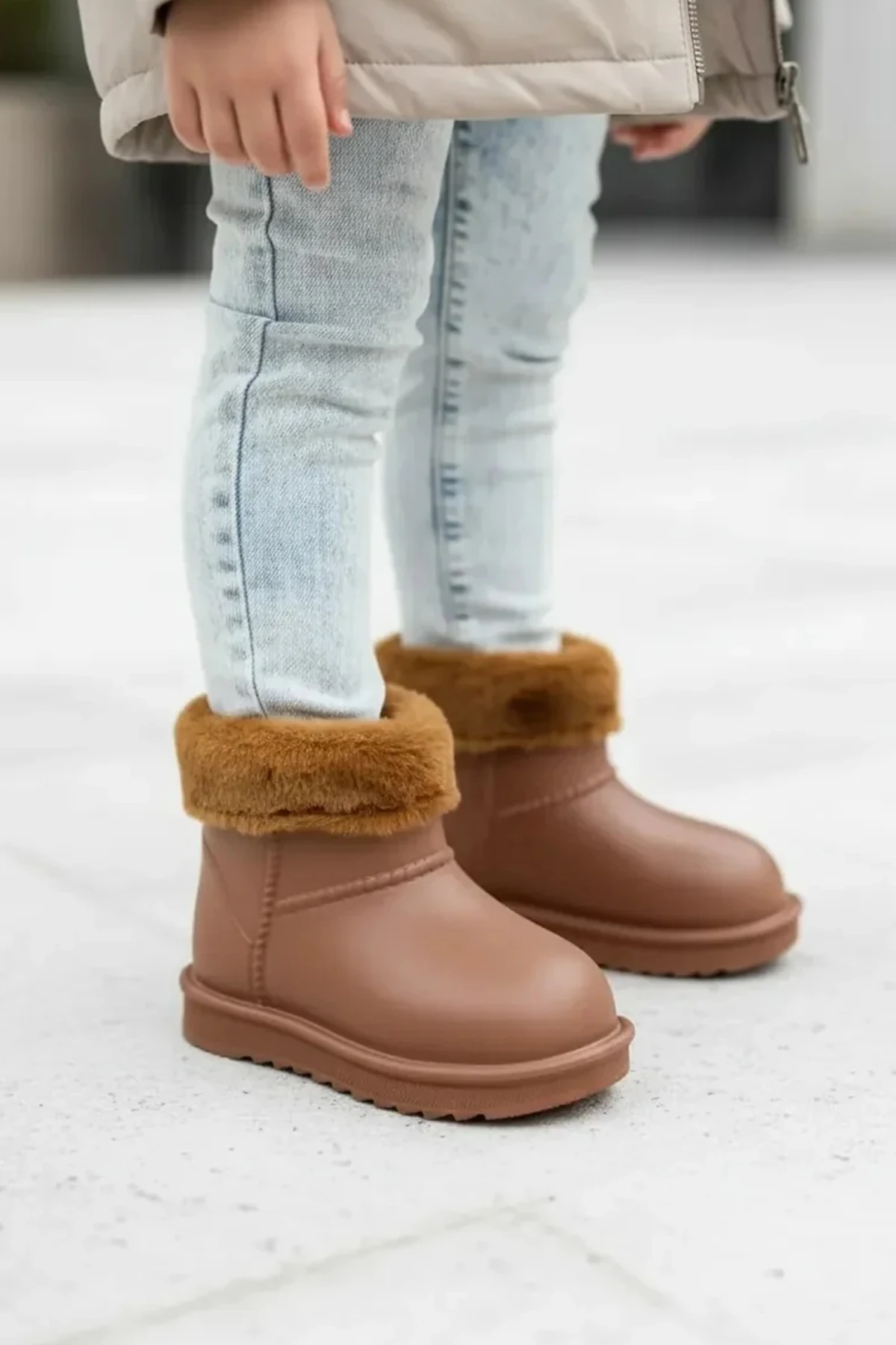 Çocuk Su Geçirmez Kürklü Yağmur Botu 2828NAV - Taba