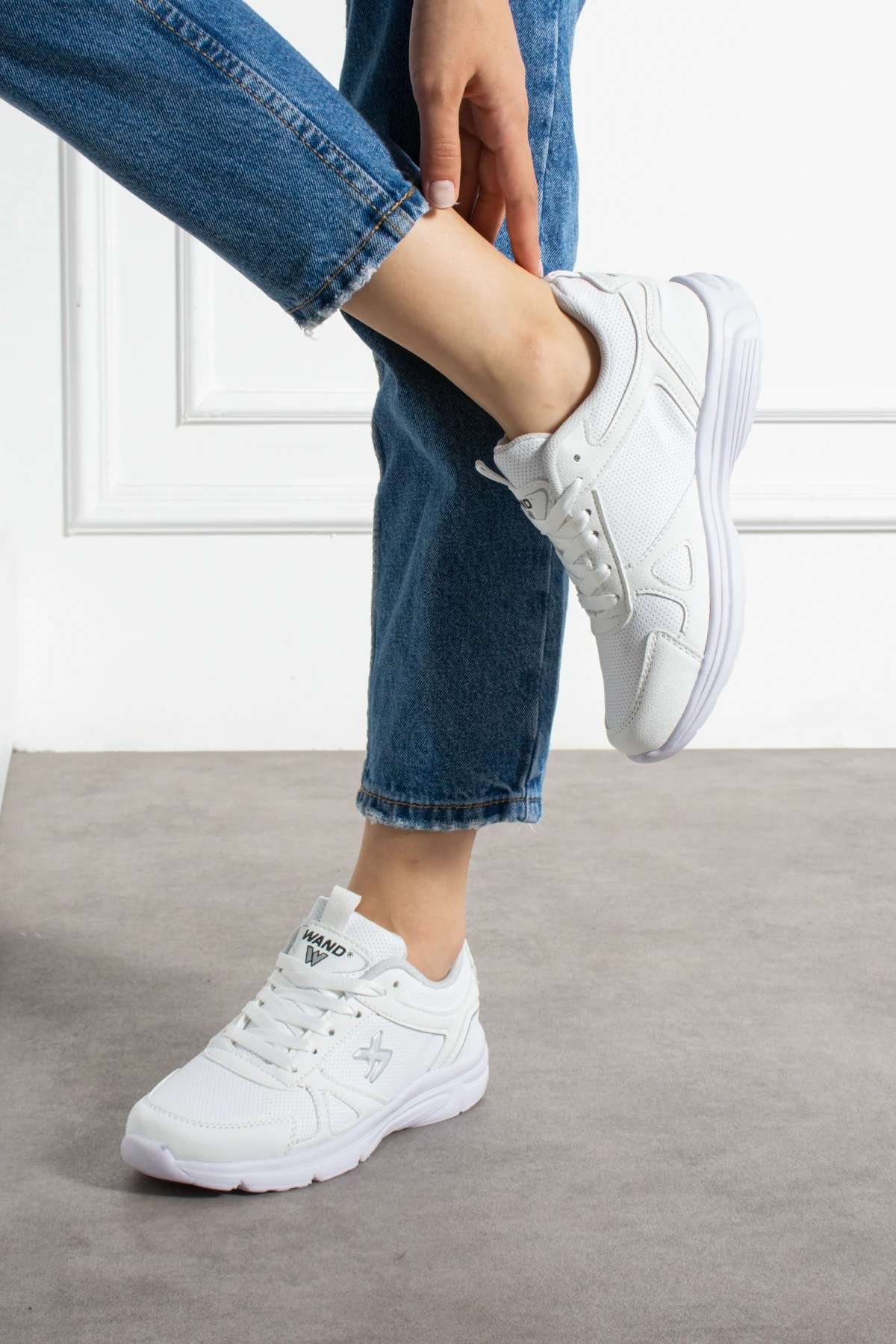 Unisex Bağcıklı Spor Ayakkabı Sneaker Kadın Erkek Büyük Beden 2065NAV - Beyaz