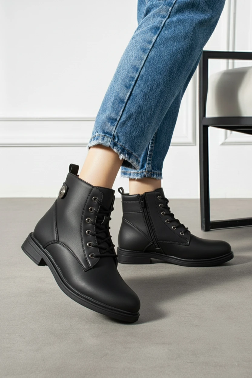 Kadın Kürklü Fermuarlı Kaymaz Taban Postal Bot A320NAV - Siyah