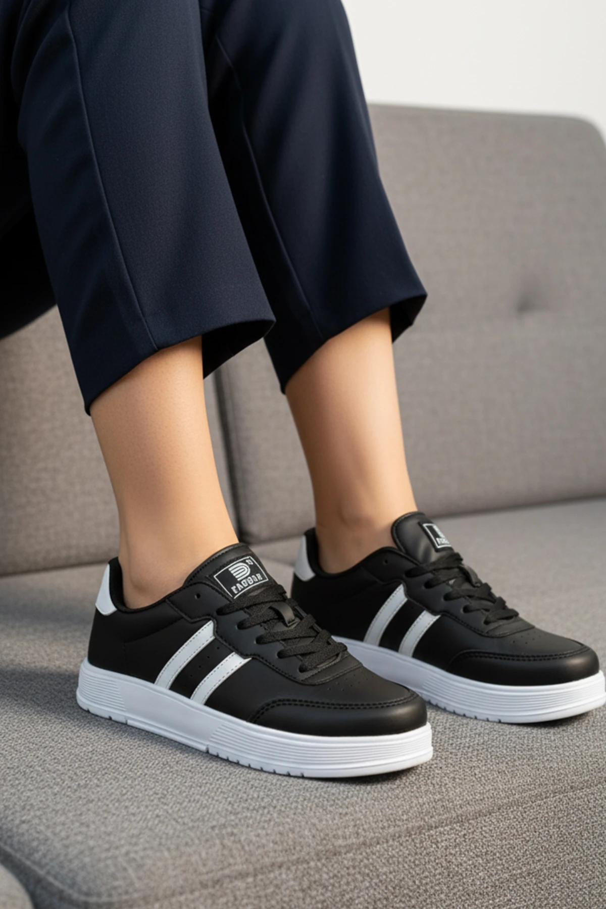 Kadın Sneaker Bağcıklı Spor Ayakkabı 163NAV - Siyah Beyaz