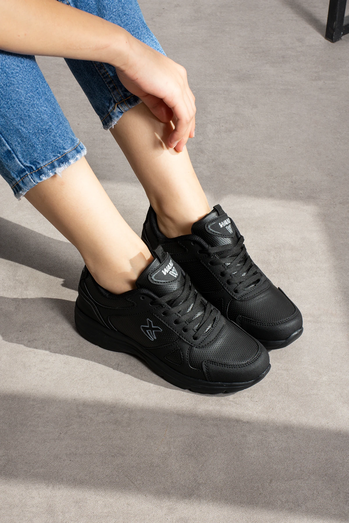 Unisex Bağcıklı Spor Ayakkabı Sneaker Kadın Erkek Büyük Beden 2065NAV - Siyah