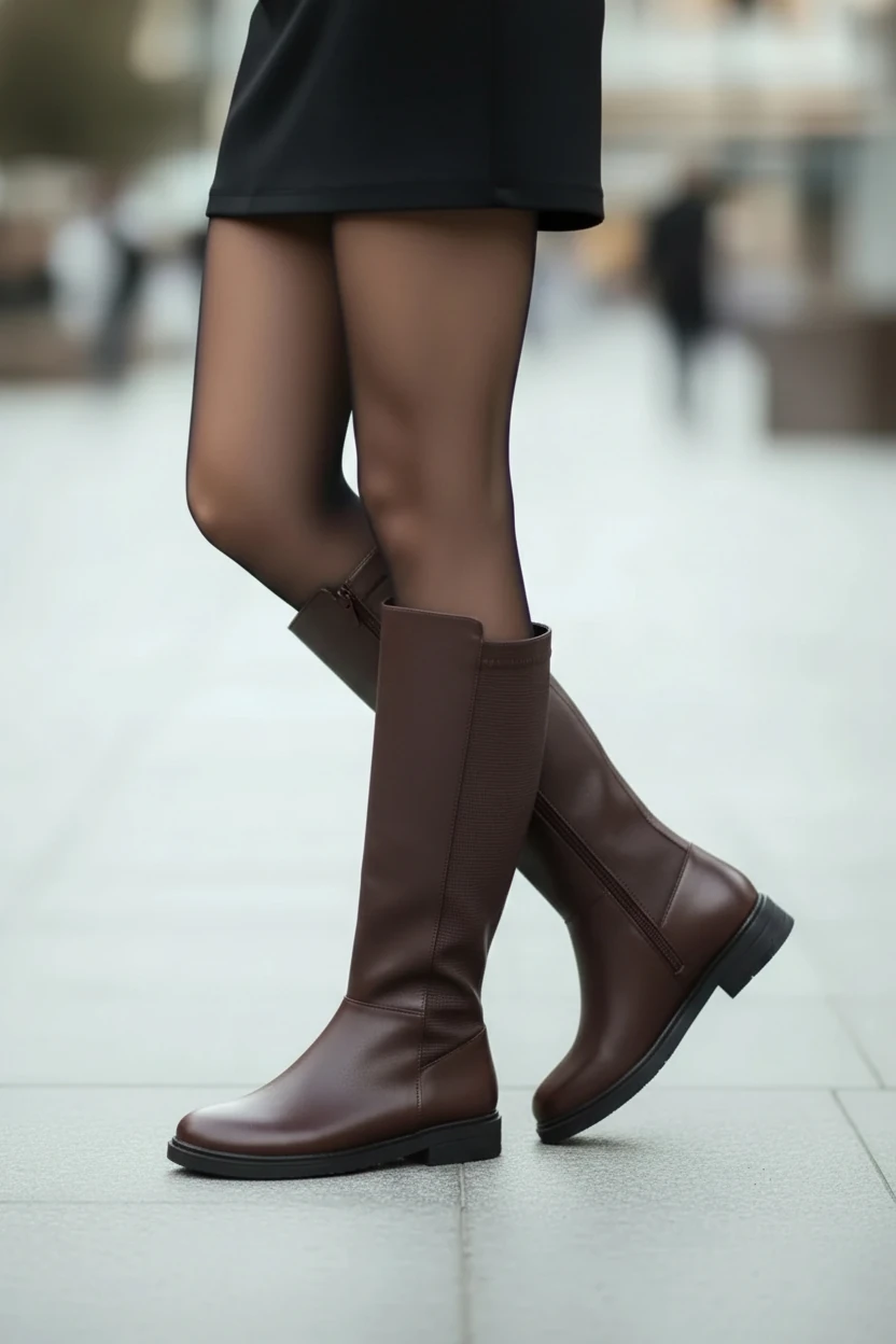 Kadın Fermuarlı Kürklü Kalın Bacaklara Uygun Çizme A400NAV - Kahverengi