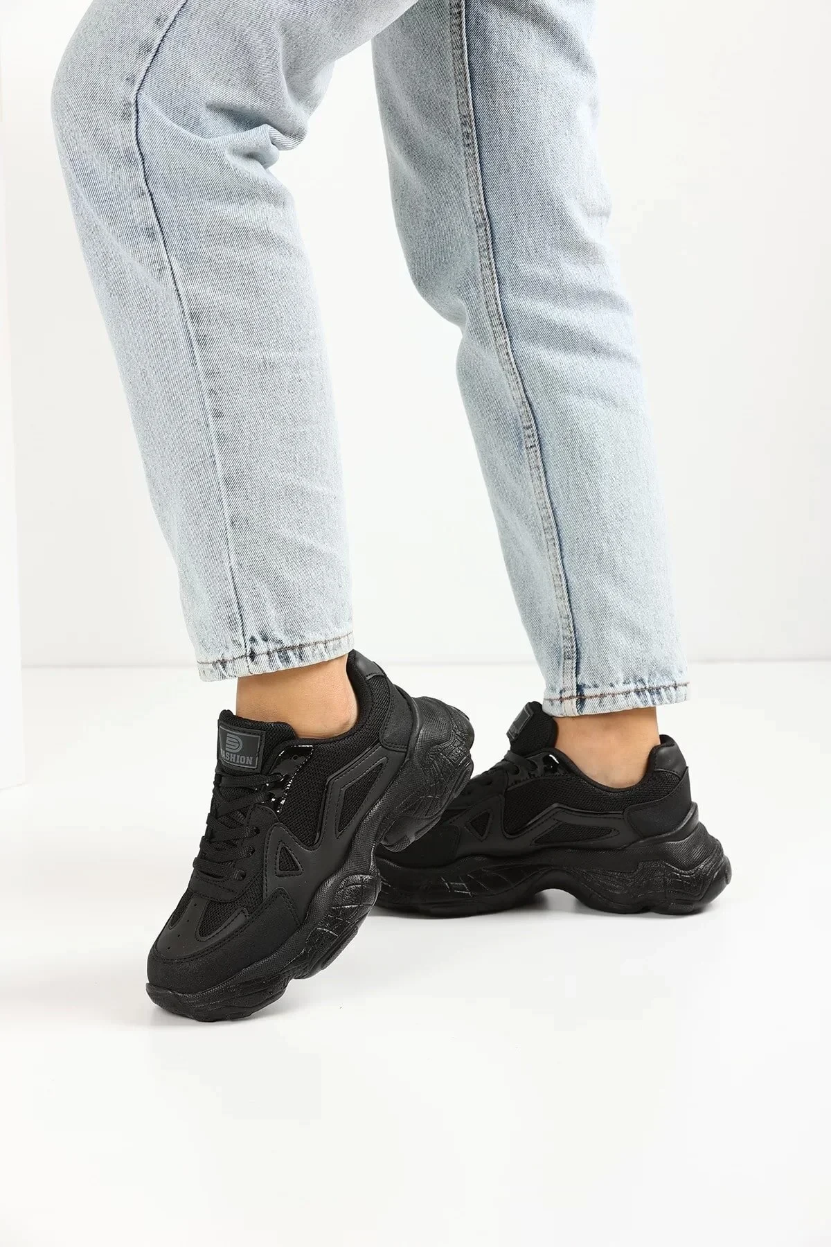 Kadın Sneaker Bağcıklı Spor Ayakkabı Günlük Okul 141NAV - Siyah