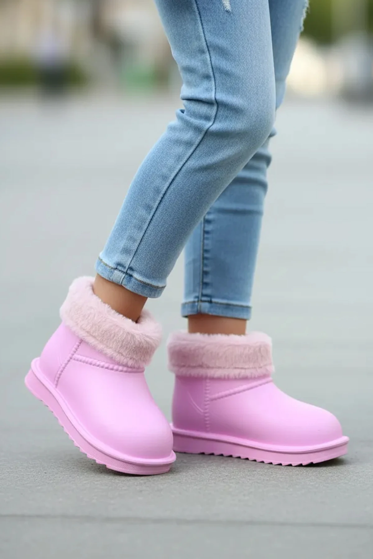 Çocuk Su Geçirmez Kürklü Yağmur Botu 2828NAV - Pembe