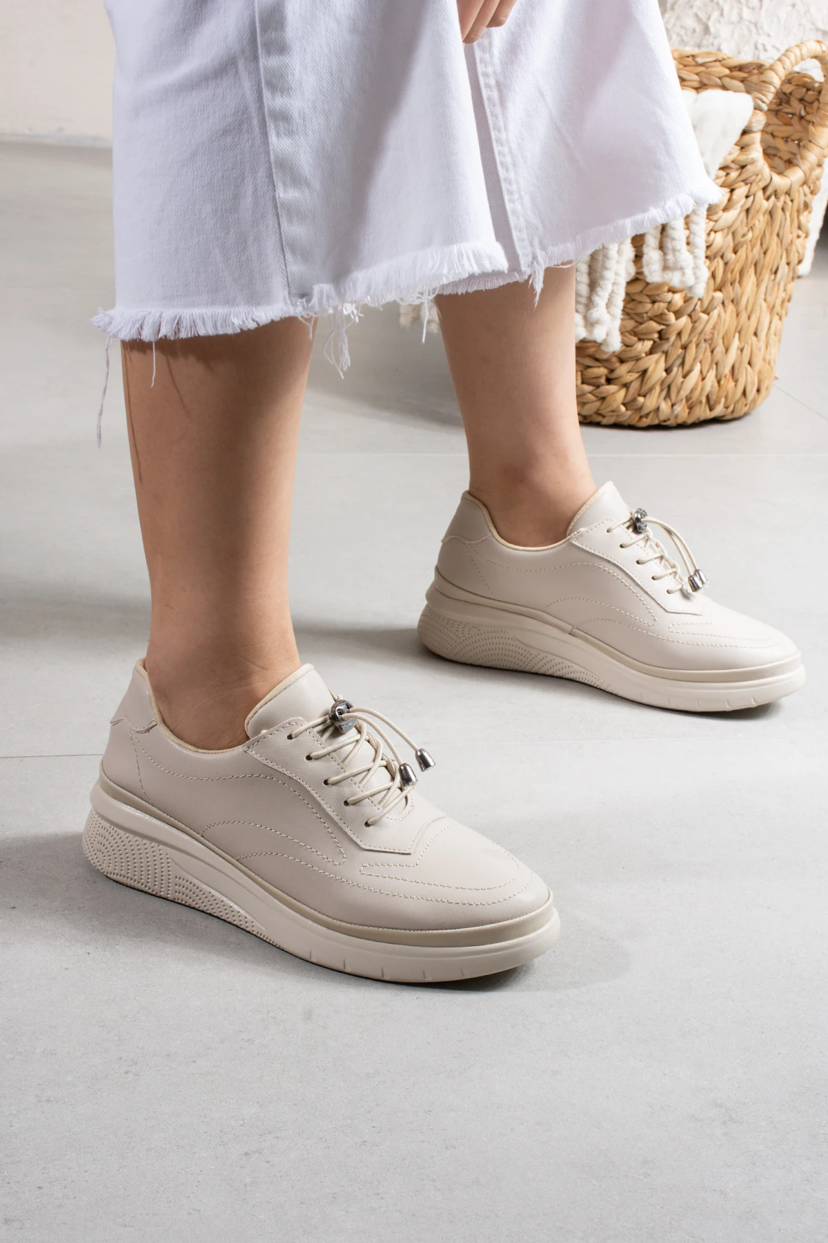 Kadın Ortopedik Günlük Ayakkabı 3428NAV - Ekru