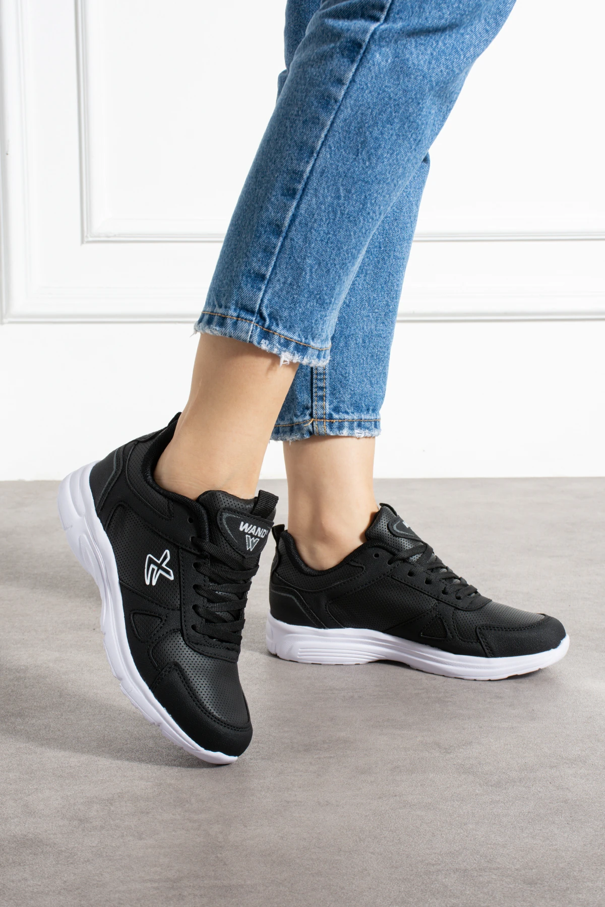 Unisex Bağcıklı Spor Ayakkabı Sneaker Kadın Erkek Büyük Beden 2065NAV - Siyah Beyaz