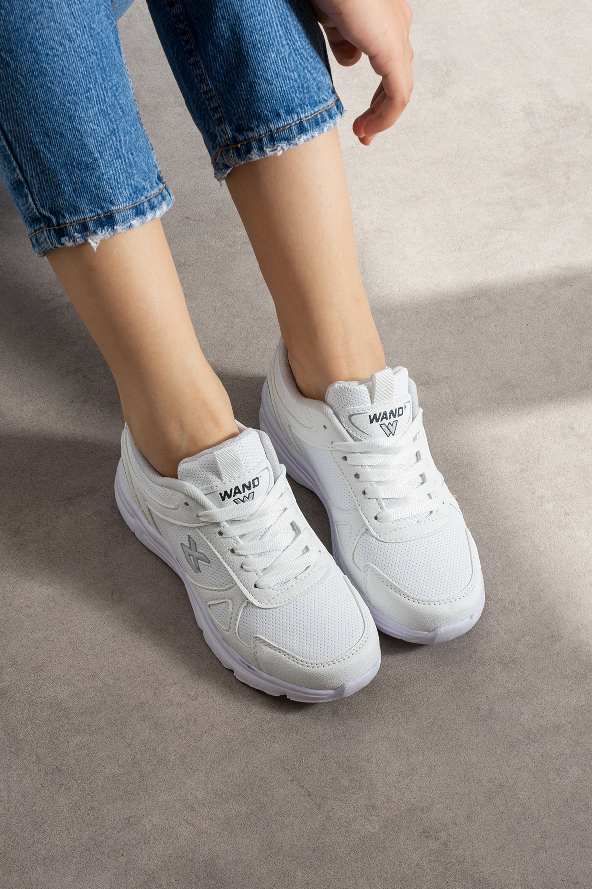 Unisex Bağcıklı Spor Ayakkabı Sneaker Kadın Erkek Büyük Beden 2065NAV - Beyaz