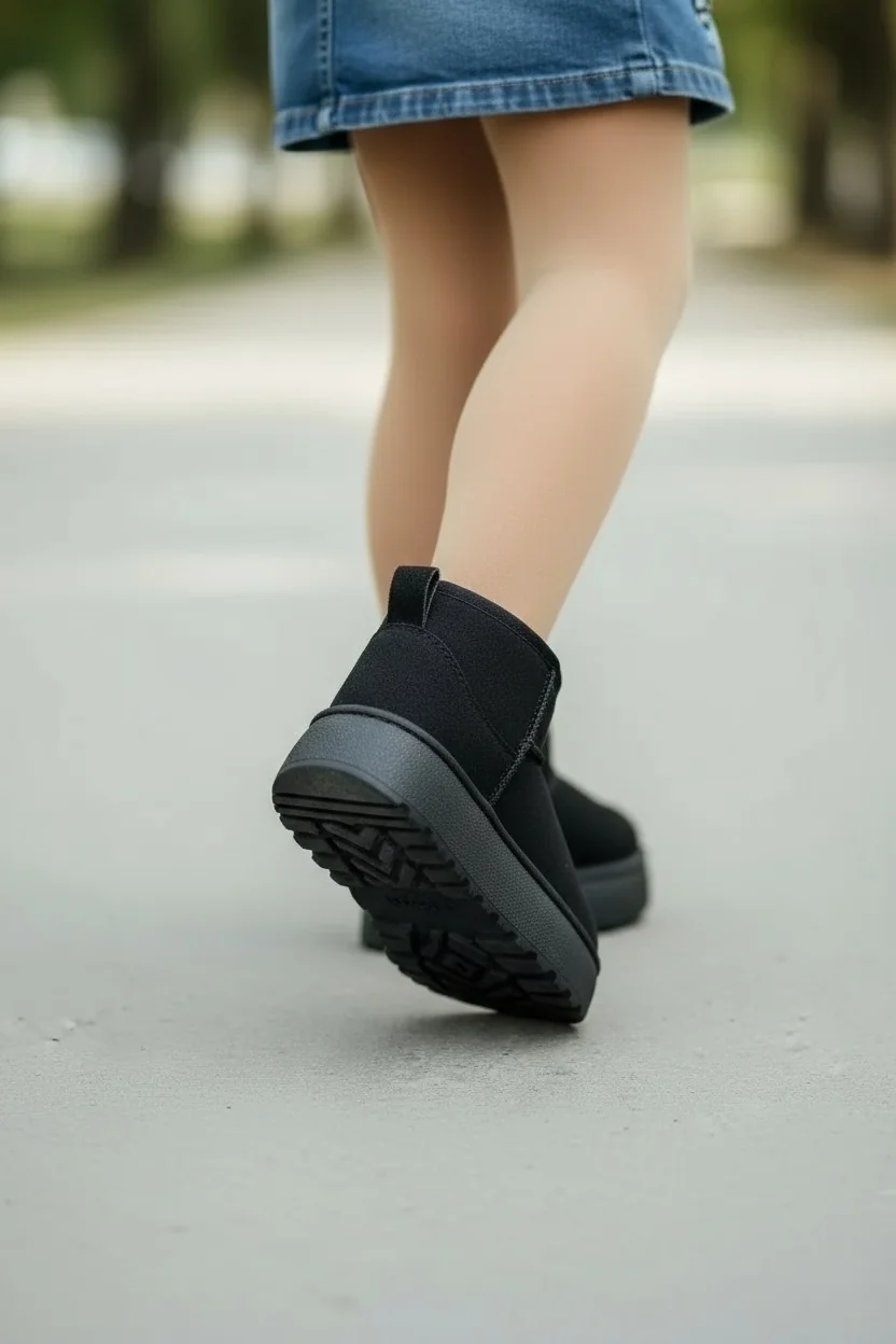 Çocuk Kürklü Kalın Topuklu Süet Kısa Bilekte Bot UG02 - Siyah