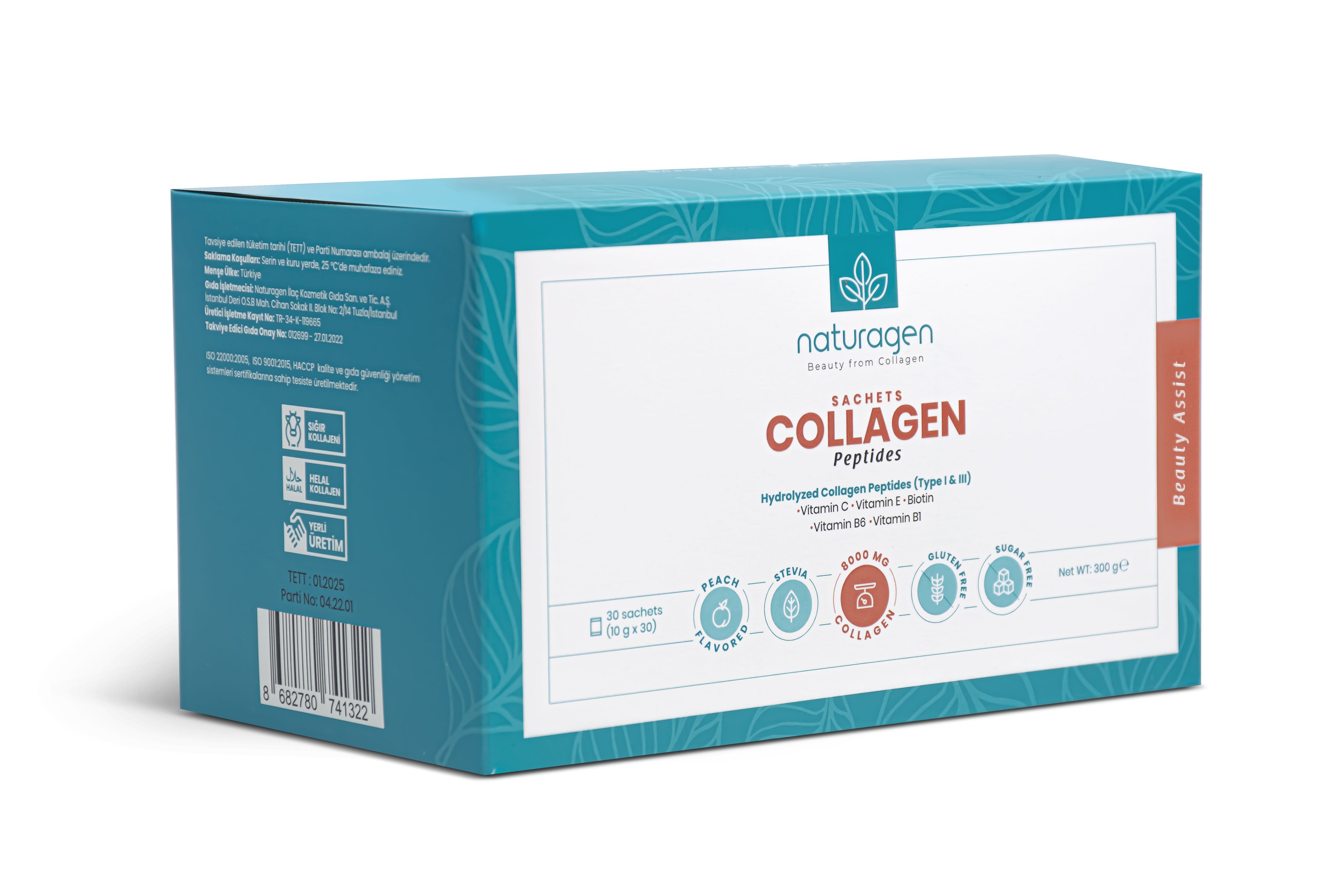 Collagen Beauty 30'lu Saşe Şeftali Aromalı Tip 1-3 8000 Mg Hidrolize Toz Kolajen