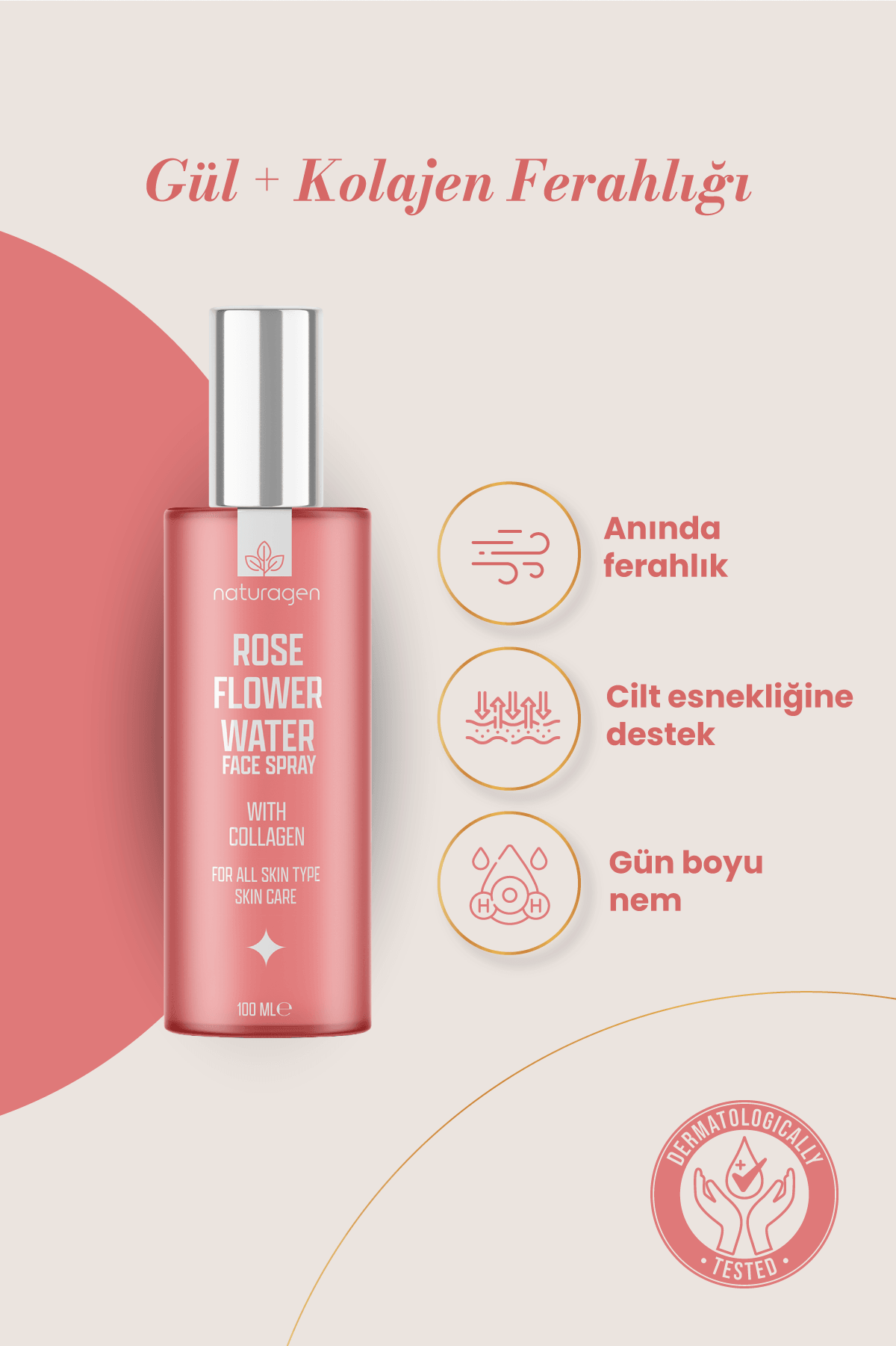 Rose Flower Face Spray Kolajenli %100 Doğal Tonik