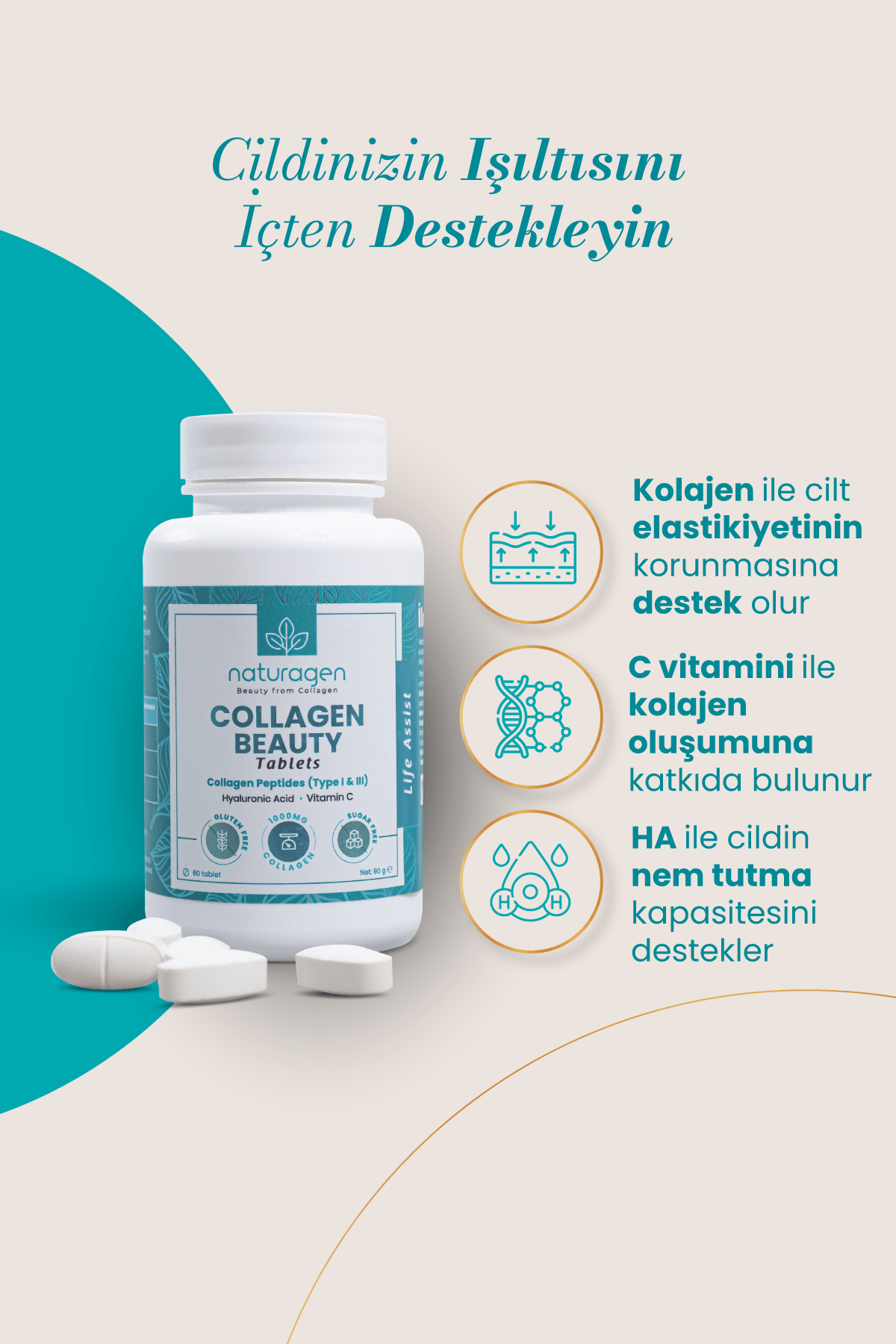 Beauty Collagen 60 Tablet Kolajen + C Vitamini + Hyaluronik Asid 
