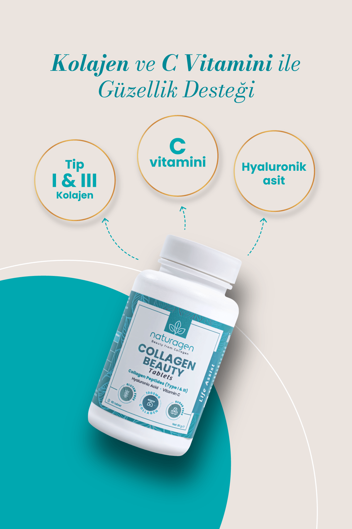 Beauty Collagen 60 Tablet Kolajen + C Vitamini + Hyaluronik Asid 
