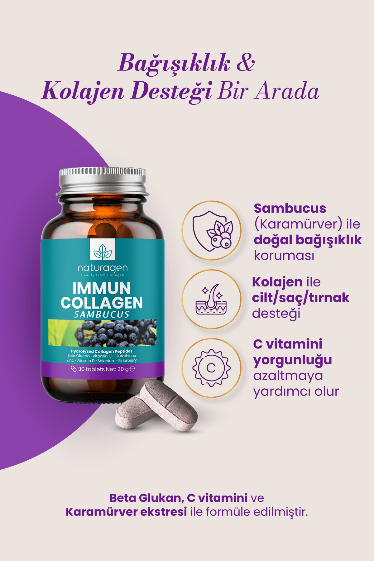 Immun Collagen Sambucus (Karamürver) 30 Tablet Kolajen