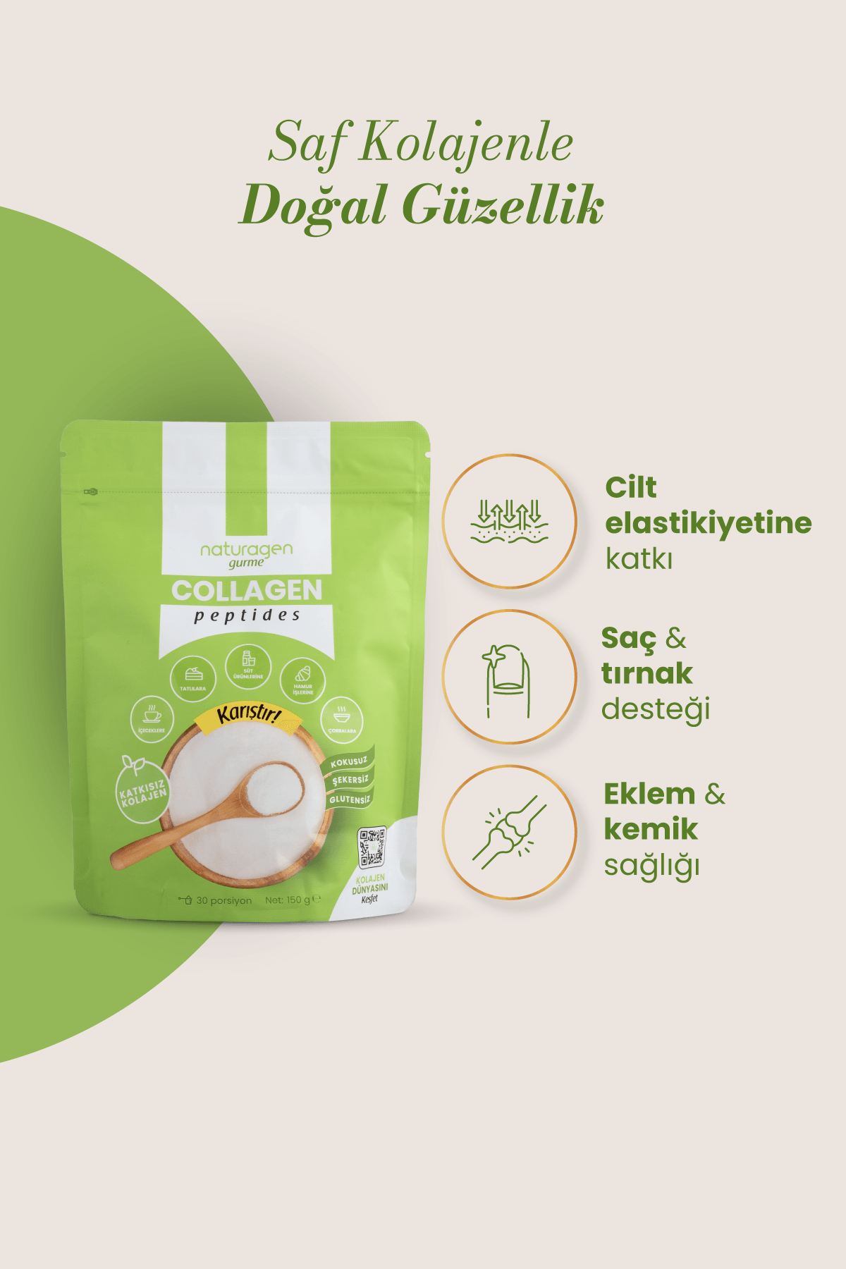 Kolajen Gurme %100 Saf 150 Gram Tip 1-3 Toz Kolajen