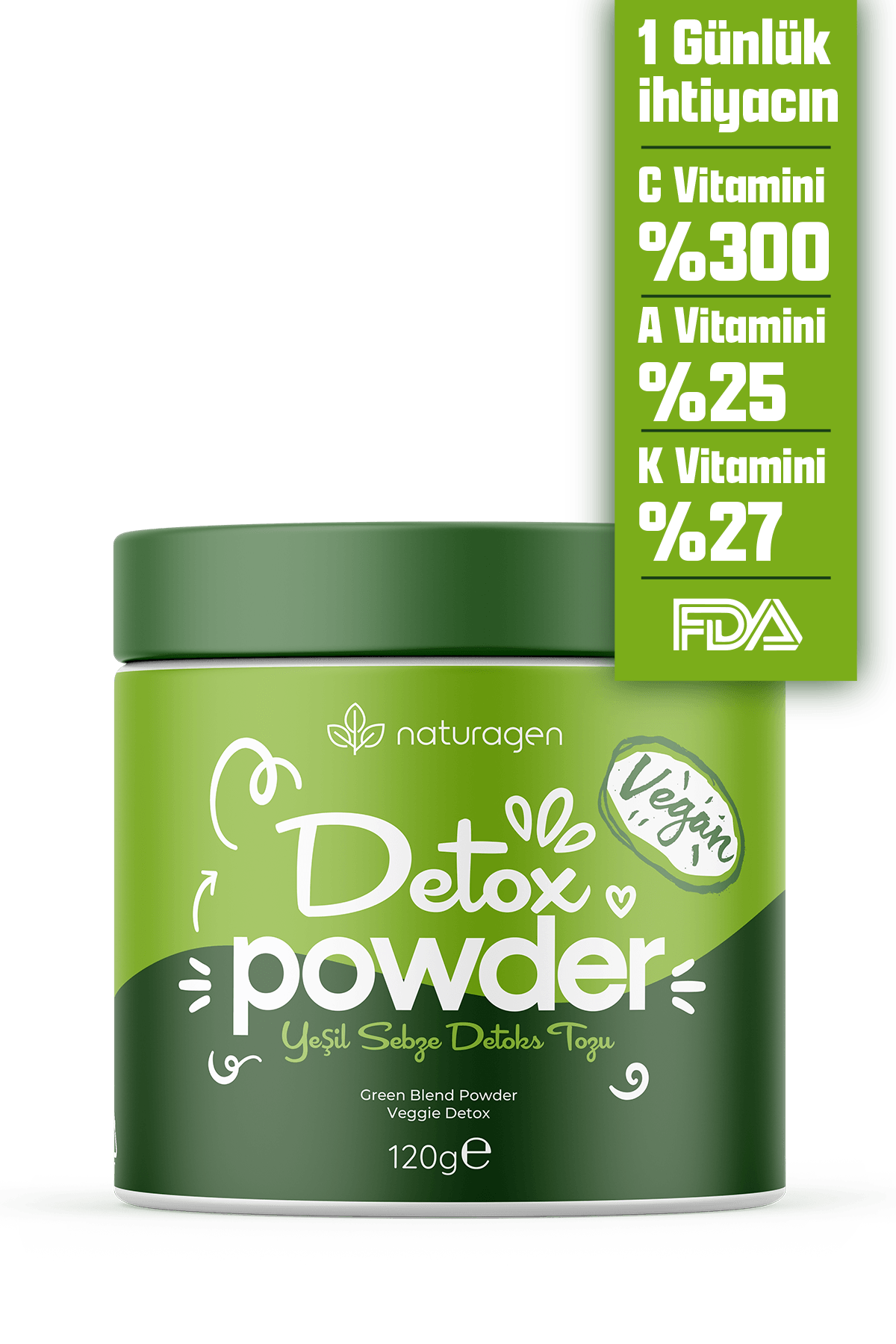 Detoks Powder Vegan Yeşil Sebze Detoks Tozu 120 Gr