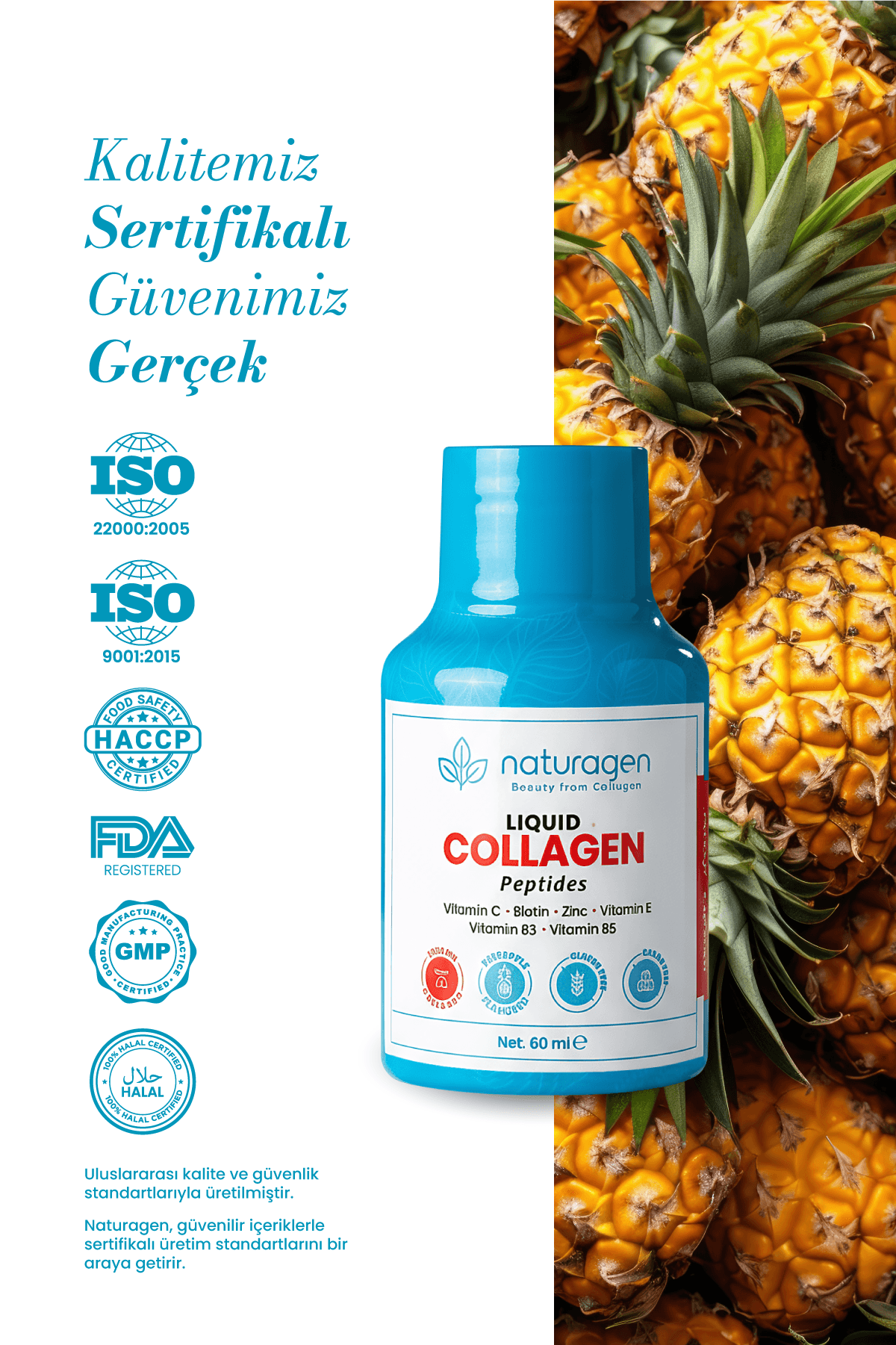 Collagen Ananas Aromalı Shot Tip 1-3 Hidrolize Sıvı Kolajen
