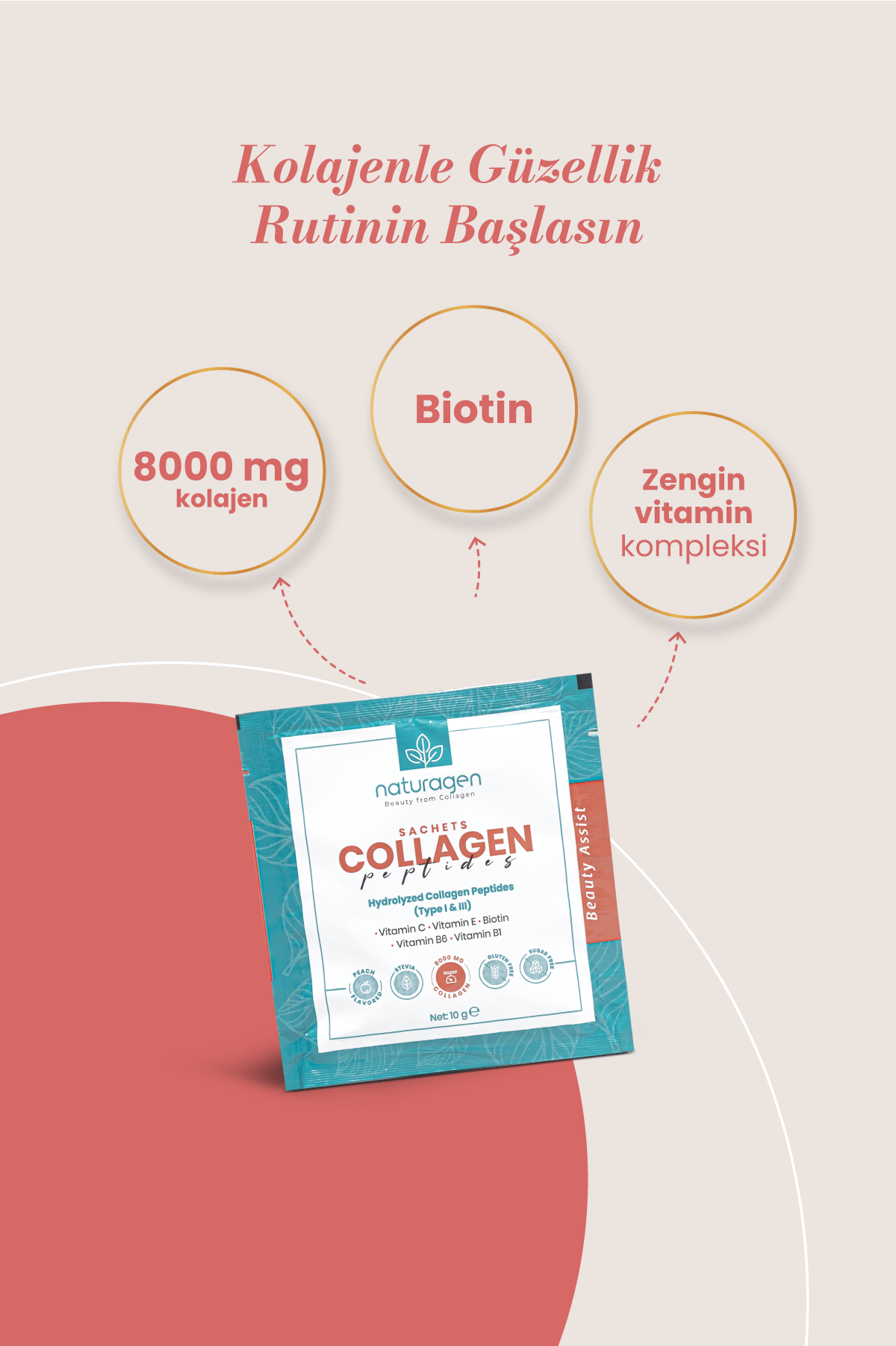 Collagen Beauty 30'lu Saşe Şeftali Aromalı Tip 1-3 8000 Mg Hidrolize Toz Kolajen